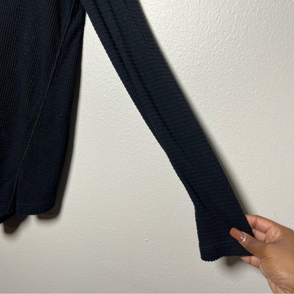 Free People Women Top Small Black Witchy Goth Lace Cutout Long Sleeve Waffle - Picture 3 of 6